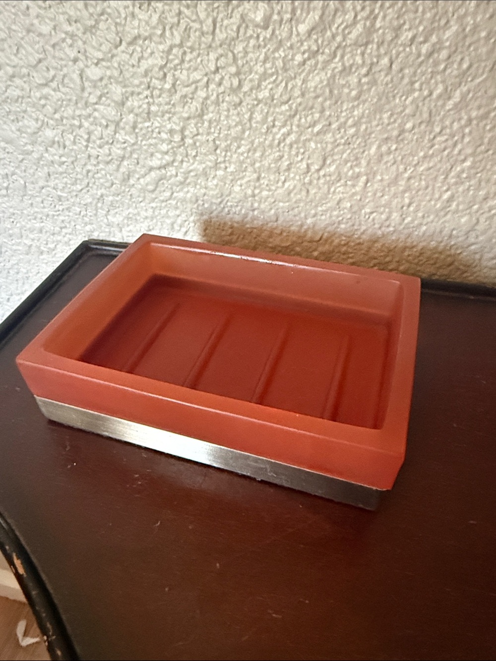 Resin Rectangular Orange Soap Dish with Metal Base